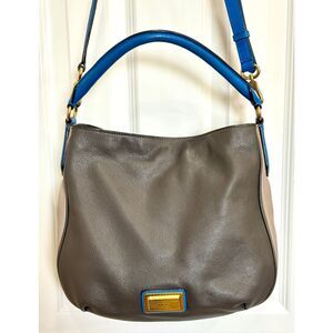 MARC by MARC JACOBS -New Q Hillier Leather Hobo Crossbody/Grey & Blue Colorblock